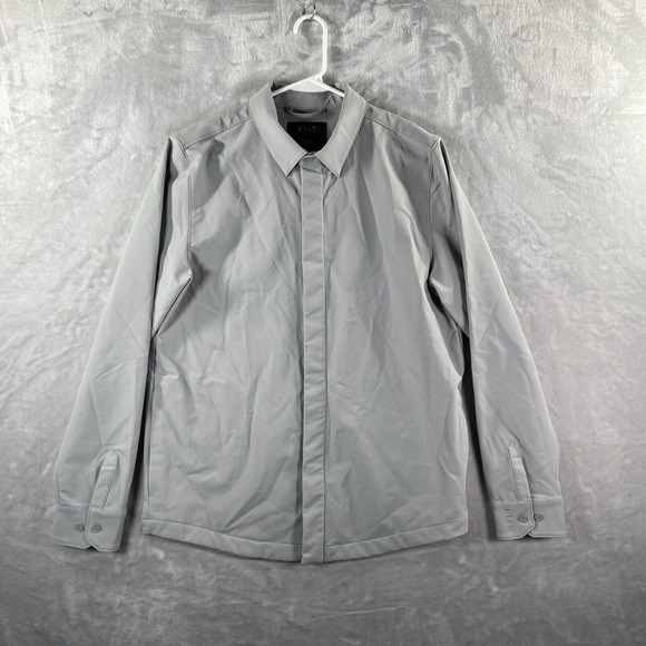 BYLT Shirt Jacket mens Medium Gray Tech Nylon Performance Hidden Buttons Shacket - Picture 1 of 13